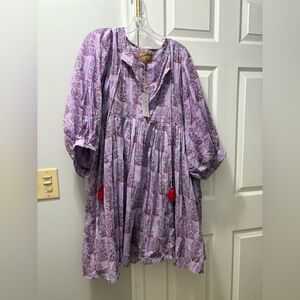 Clara The Label Printed Purple Mini Cotton Flowy Dress Size Large